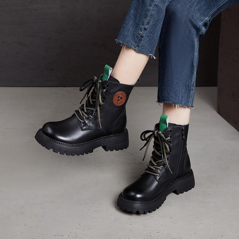 First layer cowhide Martin boots women's locomotive European short boots round head platform autumn and winter women's shoes boots long boots women's