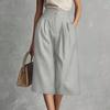 Calças Culotte Femininas de Cintura Alta com Pernas Largas, Fecho Duplo de Botão e Design Plissado, Calças Curtas Casuais de Corte Amplo