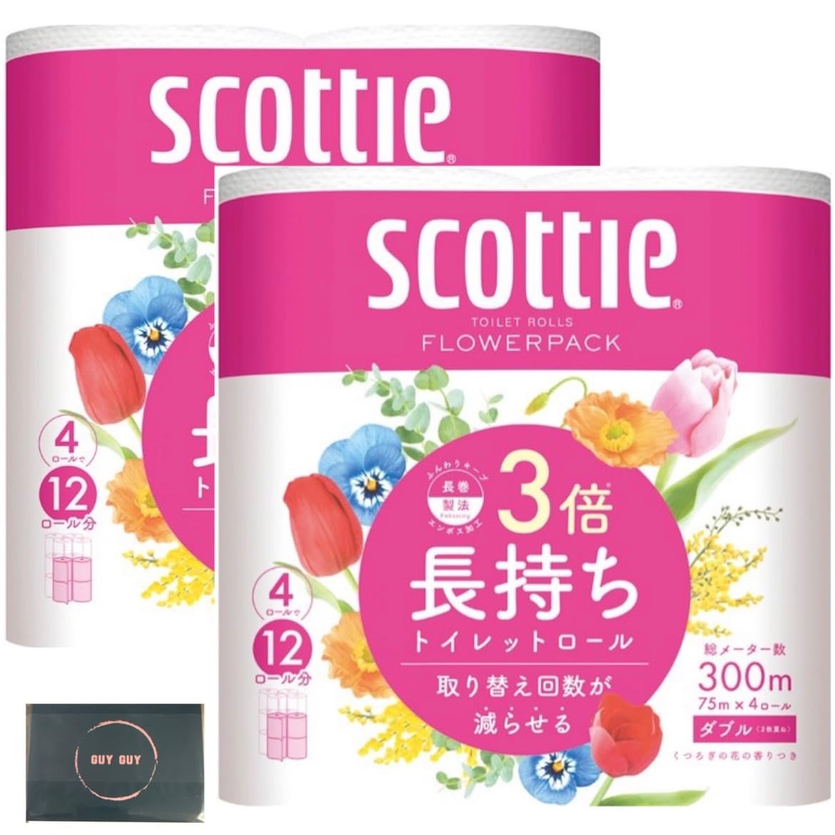 

Generic Scotty Flower Pack Toilet Paper Lasts 3 times longer 75m Double 4 Rolls 2 Sets Original Tissue