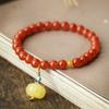 Natural Southern Red Agate Liangshan Cherry Red Single-Loop Bracelet with Southern Red Agate and Amber Pumpkin Pendant, Fresh and Fashionable Style