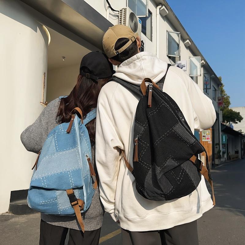 Denim Folding Backpack Patchwork Couple Backpack Student Backpack