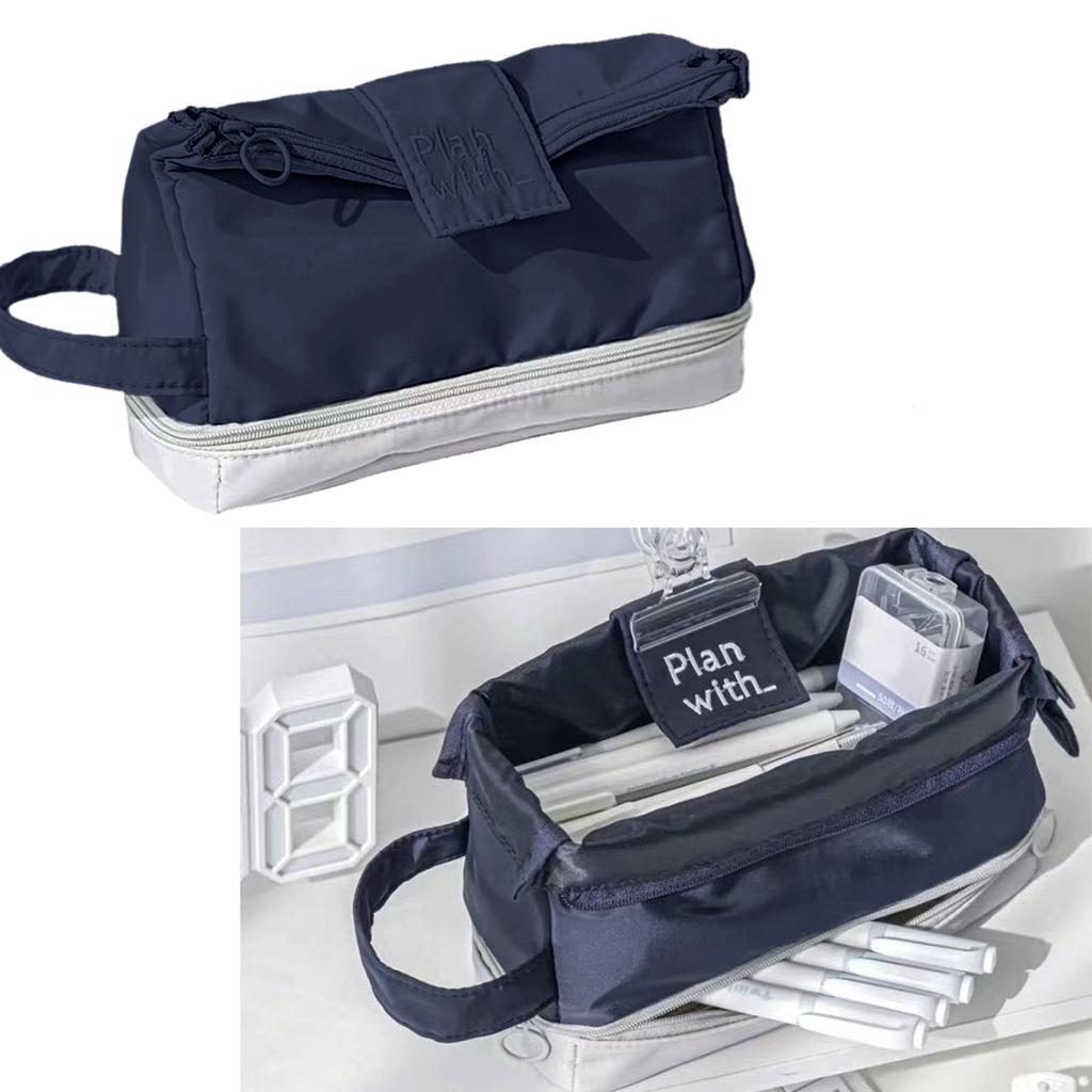 Large Capacity Pencil Pouch Double Layer Pencil Case Foldable Pen Bag Simple Pencil Bag Back To School Supplies
