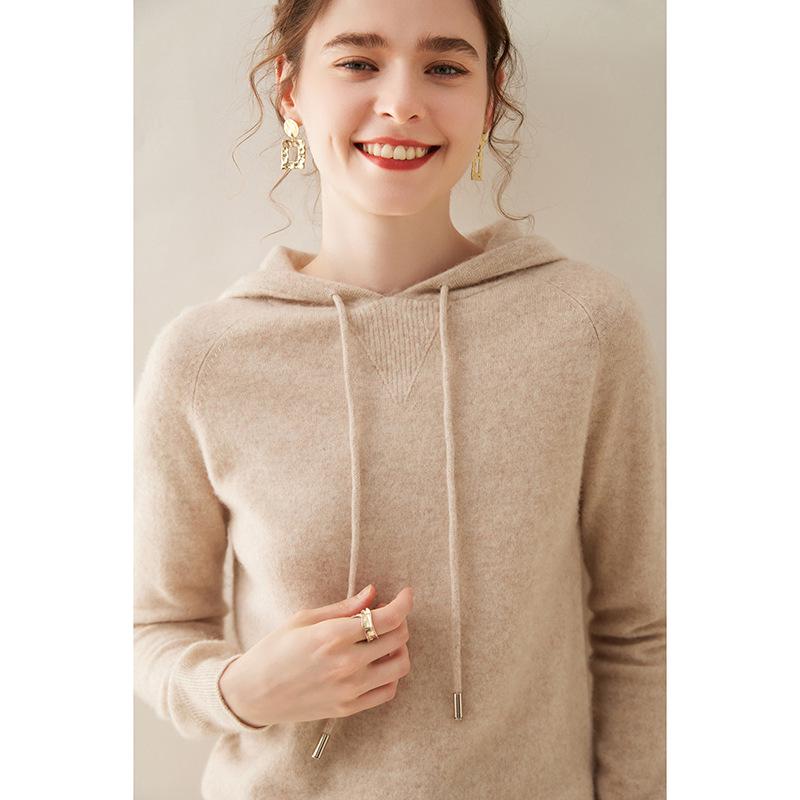 Women's Cashmere Hooded Sweater - Autumn/Winter Loose-Fit, Casual, Long-Sleeve Knit Pullover