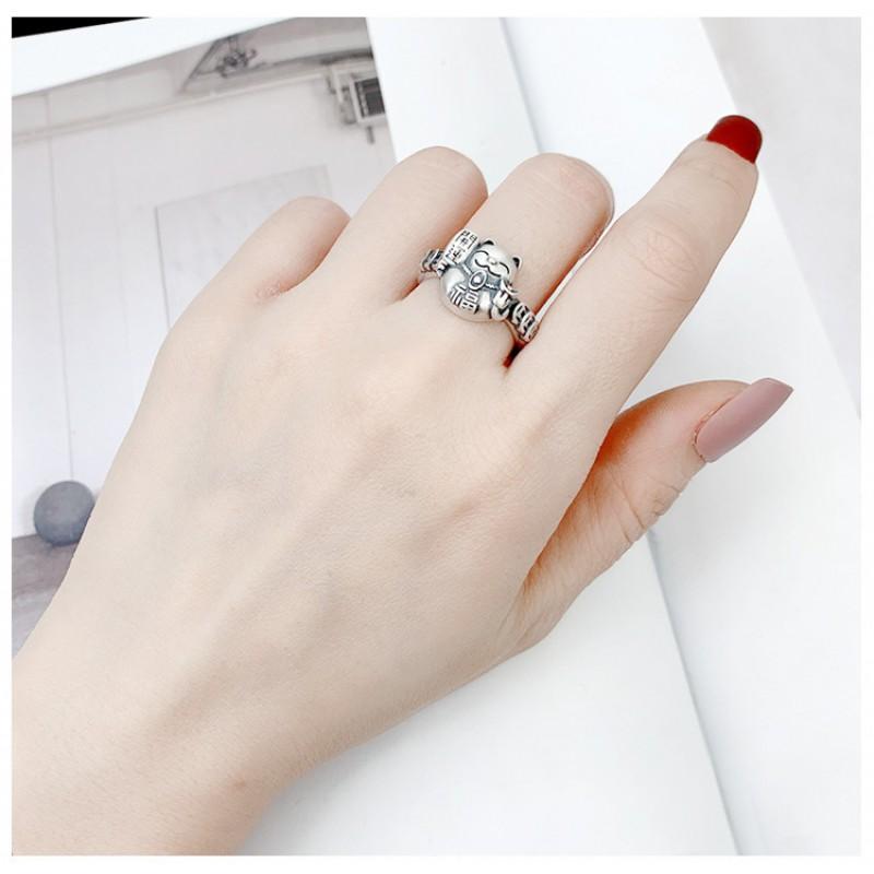 Adjustable Open Ring Men Women Vintage Lucky Cat Coin Design Copper Plated Retro Finger New Gift