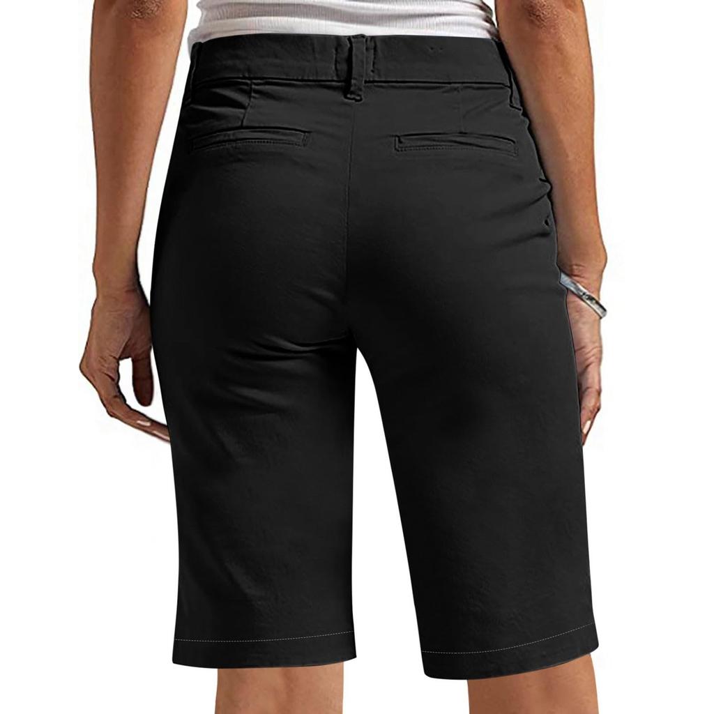 Pantaloncini da donna al ginocchio, Cotone elasticizzato, Abbigliamento casual estivo, Vestibilità comoda, Stile versatile