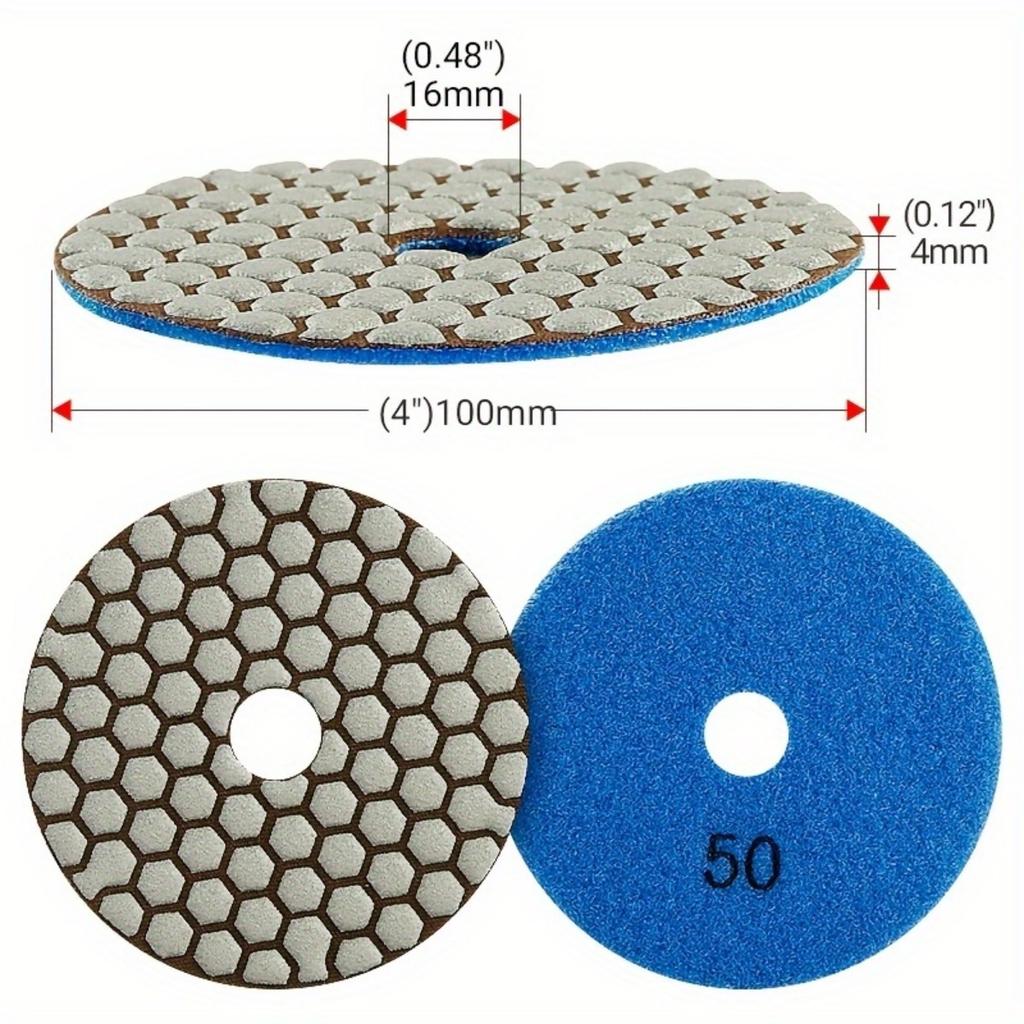 4inch 8pcs Diamond Polishing Pad Set, Dry Sanding Disc for Granite, Marble, Microcrystalline Glass, Countertops, Concrete