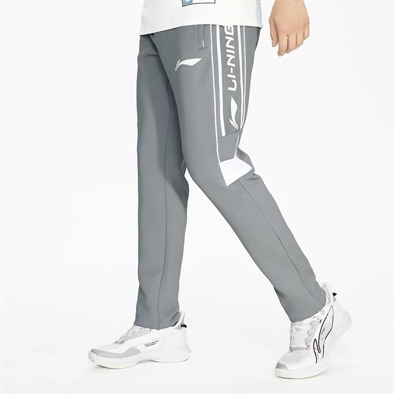 Li Ning CBA Series Logo Print Straight Leg Knitted Sports Pants Men Bottoms Rock-Gray AKLRA87-1