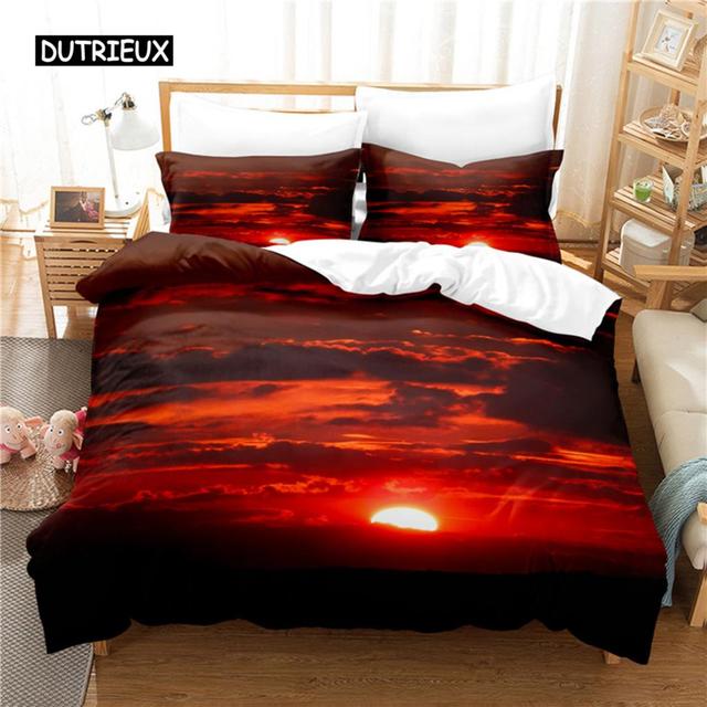 Sonnenuntergang-Bettwäsche-Set, Bettbezug-Set, 3D-Bettwäsche, Digitaldruck, Bettwäsche, Queen-Size-Bettwäsche-Set, modisches Design