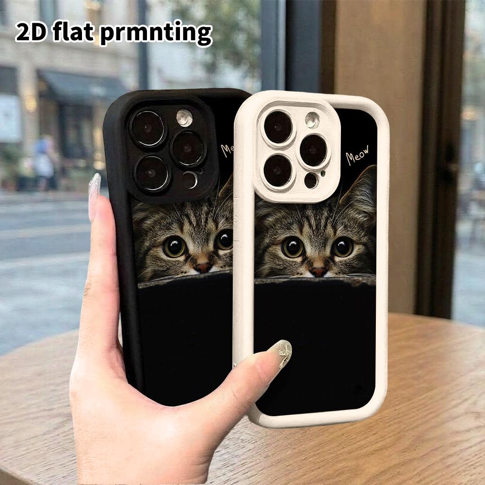 Phone Case: 2D flat, fits iPhone 18 17 16 15 14 13 12Pro, peeking tabby cat, perfect Christmas and Halloween holiday gift