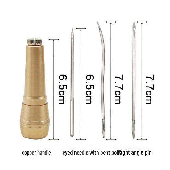Copper Awl & Curved Needle Set for Shoe Repair - Includes Thousand-Layer Awl, Straight Hook, Waxed Thread, and Detachable Crochet Hook