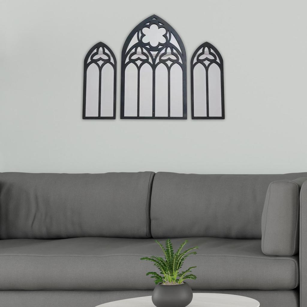 3x gotická nástěnná zrcadla Vintage Goth Room Dekor Katedrála Obloukový rám Oblouková nástěnná zrcadla do ložnice Obývací pokoj Domácí dekorace