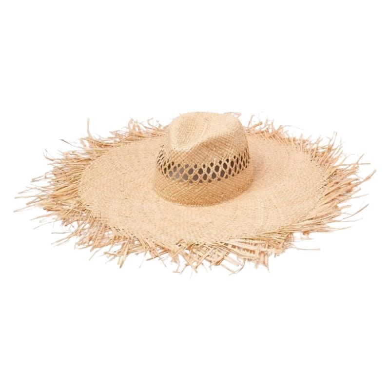 Elegant Raffia Sun Hat With Adjustable Size And Breathable Open Weaving For Beach Vacation Outdoor Activity Travel Gear