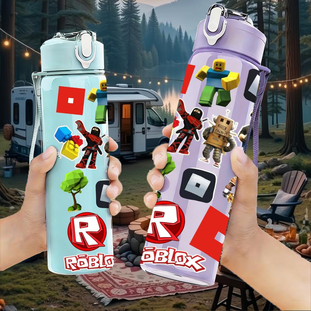 1PC Roblox Block Character Group 750ml Color Plastic Sports Water Bottle Leakproof Flip Straw Lid Suitable for Sports Office Home Use