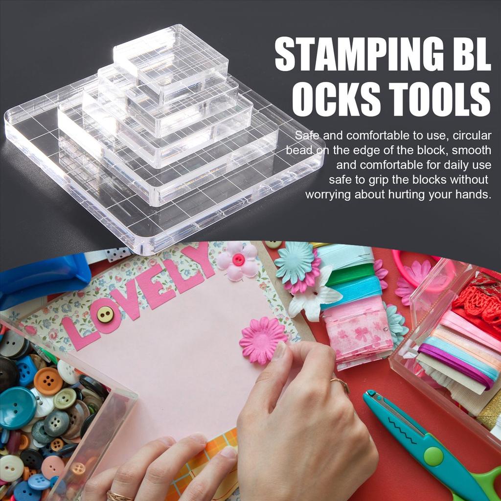 BHBL 6 Pieces Stamp Blocks Acrylic Clear Stamping Blocks Tools with Grid Lines for Scrapbooking Crafts Making