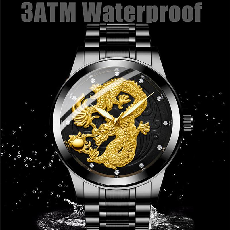 Top Brand Watch Men's Non-mechanical Watch Waterproof Luminous Gold Color Quartz Ultra-thin Steel Strap Dragon and Phoenix Couple Watch