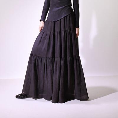 Women’s Summer Boho Skirts Flowy Swing Tiered A-Line Maxi Skirt Trendy Elastic Waist Pleated Long Beach Skirt Pleated Ruffle Long Skirts for Women