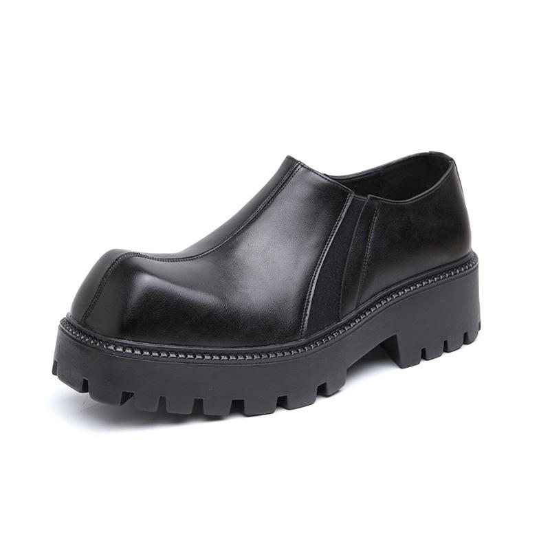 Men s Square Toe Height-Boost Loafers: Thick Sole, Retro Slip-on Leather Shoes Size 39