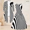 Women Plus Size Two Piece Set Long Sleeve Draped Cardigan Round Neck Sleeveless Tie Waist Flared Dress Black White Printed