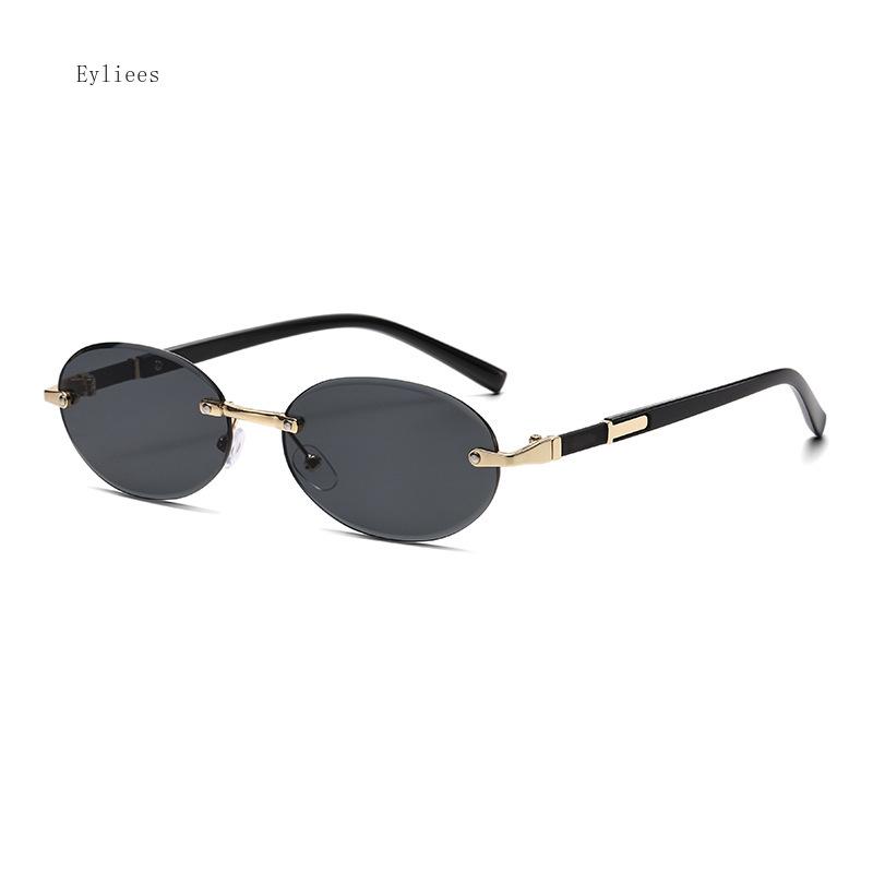 Trendy Rimless Oval Sunglasses Stylish Gradient Lens Outdoor Shades Luxury  Frameless Small Black Vintage Sun Glasses