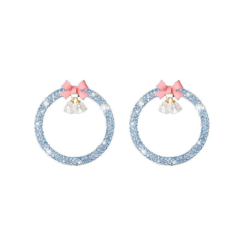 Rhinestone Bow Bell Car Start Switch Button Auto Decorative Diamond Stickers Ring Circle Trims Protective Cover Car Accessories