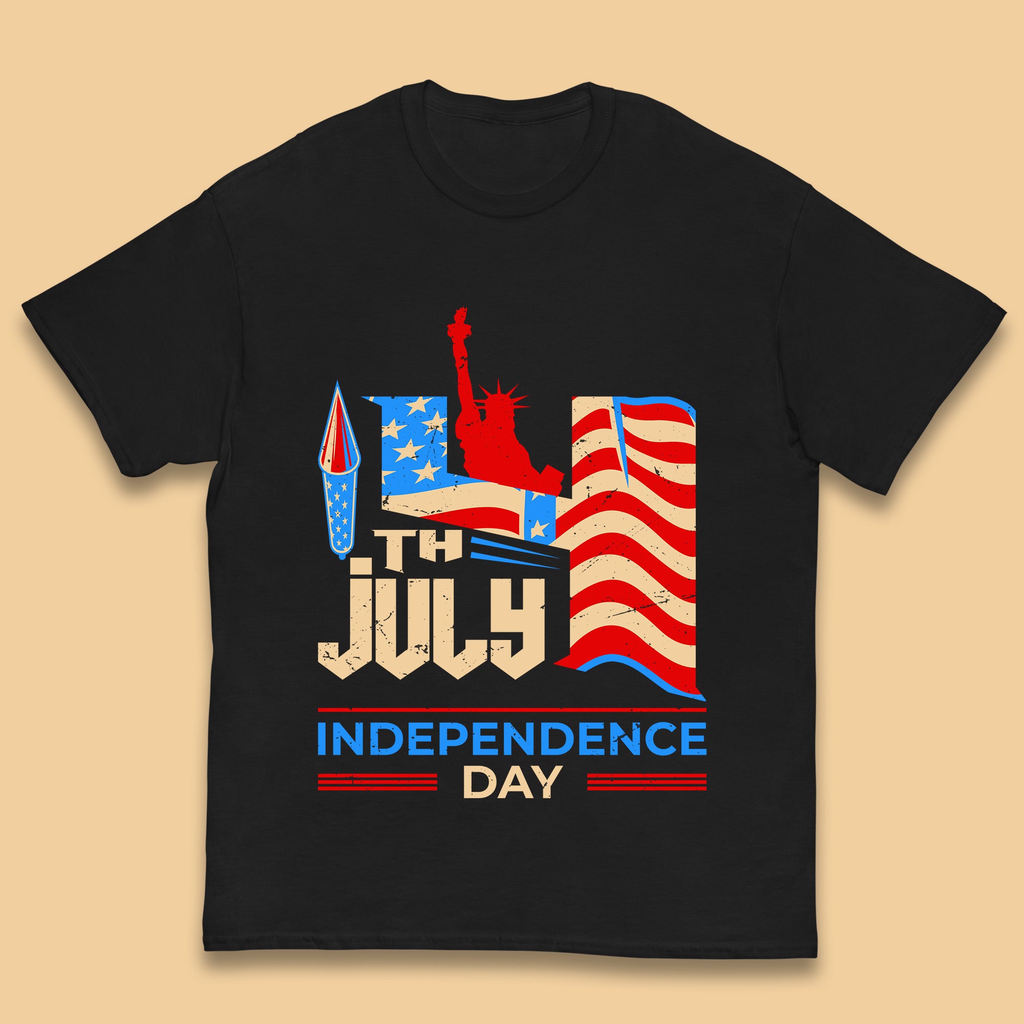 

Statue Of Liberty 4th July USA Independence Day Celebration Fireworks Kids T Shirt 100