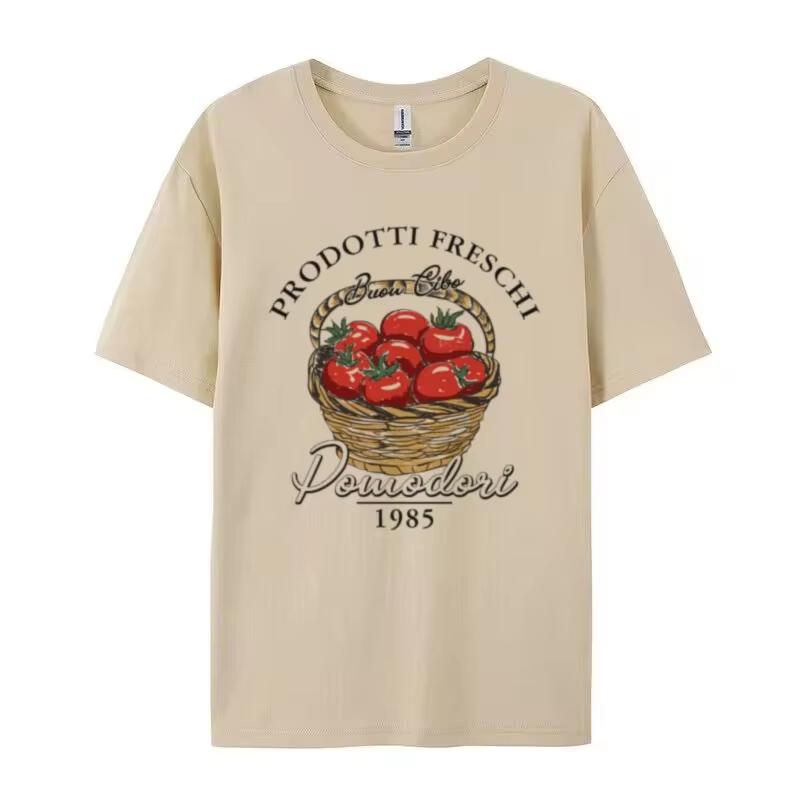 

2026 Womens Cute Italian Tomato Print TShirt Vintage Aesthetic Vegetable Garden Shirt Female Cottagecore Female Clothing 3XL