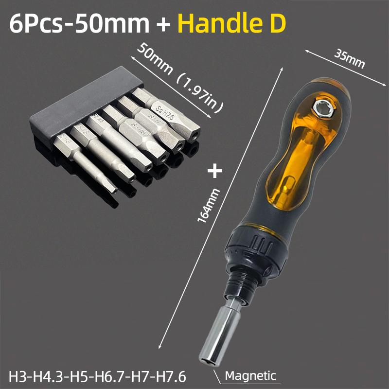 Set de biți magnetici pentagonali cu gaură Hex 1/4" Oțel S2 50mm Security Torx Biți de găurit Cheie cu clichet Unelte de mână