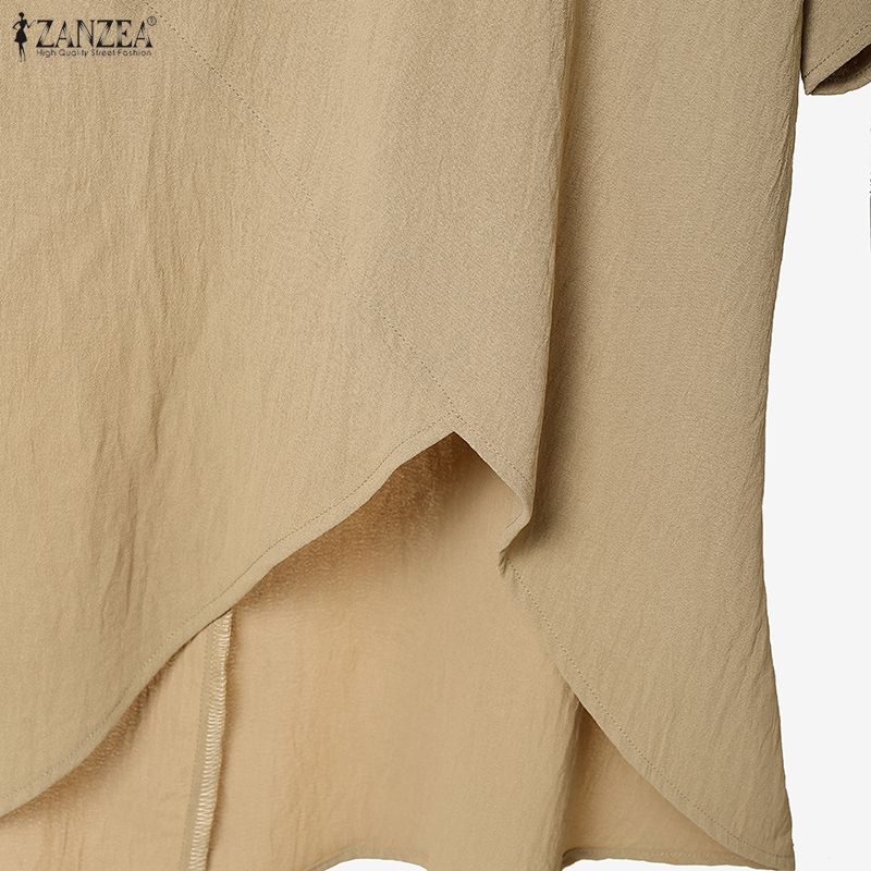 ZANZEA Womens Casual Two Piece Outfit Solid Color Asymmetric Tunic Tops and Wide Leg Pants Sets Loungewear Suits