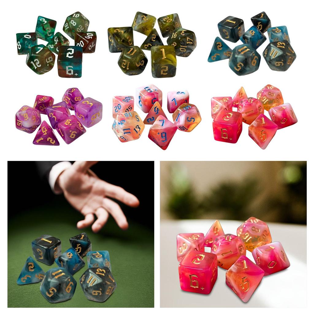 7x Double Color Polyhedral Dices Set Role Playing Game Table Board Game Acrylic Math Teaching Party Toys Multi Sides Dices