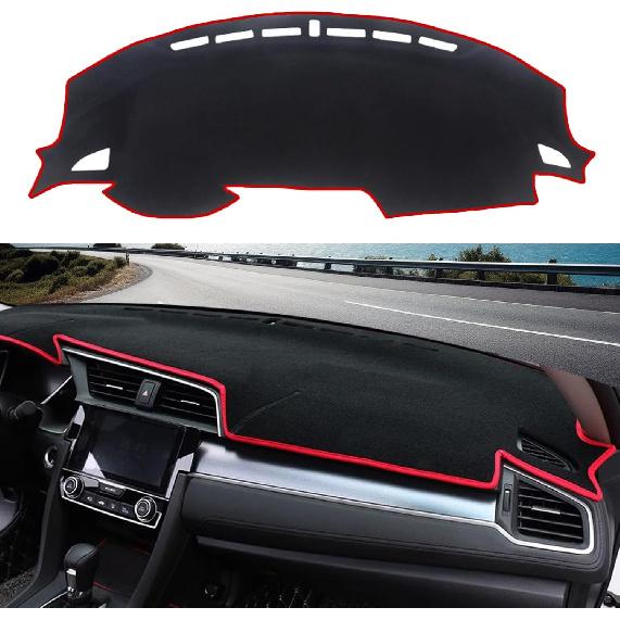 Dashboard Cover Dash Cover Mat Pad Carpet Custom Fit for Honda Civic Coupe Sedan/Hatchback 2016 2017 2018 2019 2020 2021 Accessories Anti-Skid Center