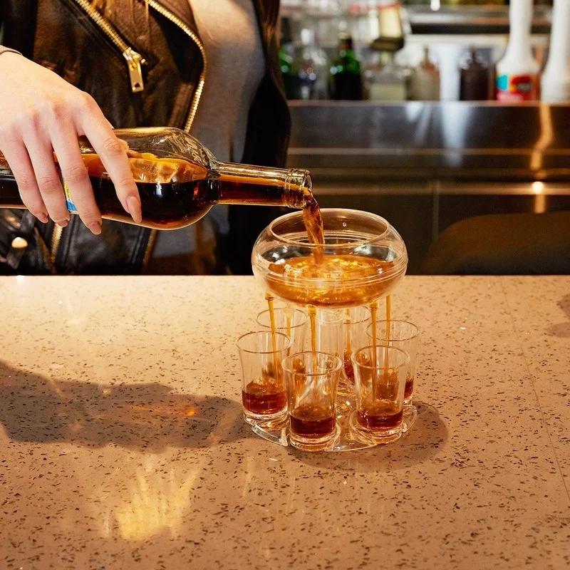 6-Shot Glass Dispenser Holder Wine Whisky Beer Rack Bar Accessory Drinking Party Games Tools