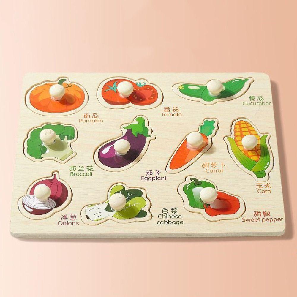 Shape Matching Wooden Puzzle Toys Montessori Animals Fruits 3D Puzzles Kids