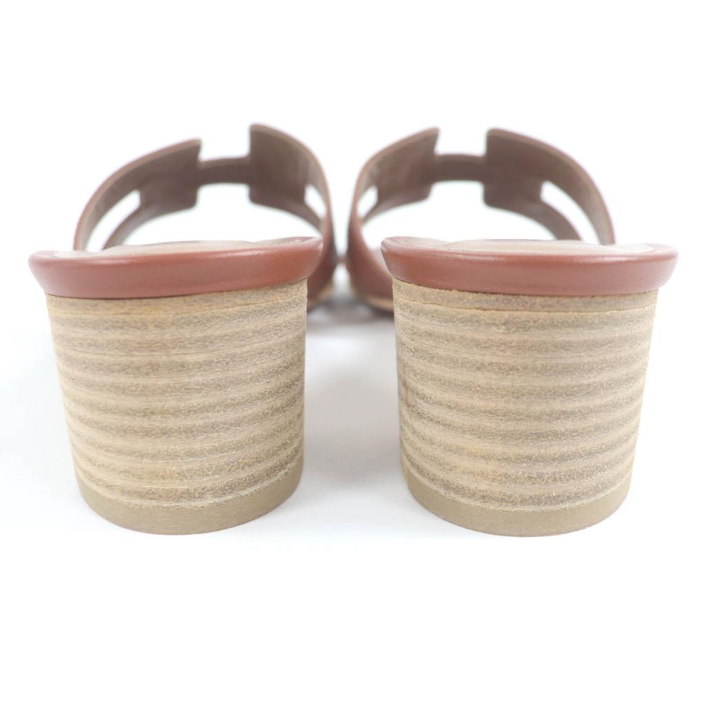 Pristine HERMES Mule Oasis H logo sandals Brown leather Women 36.5 071002Z Used