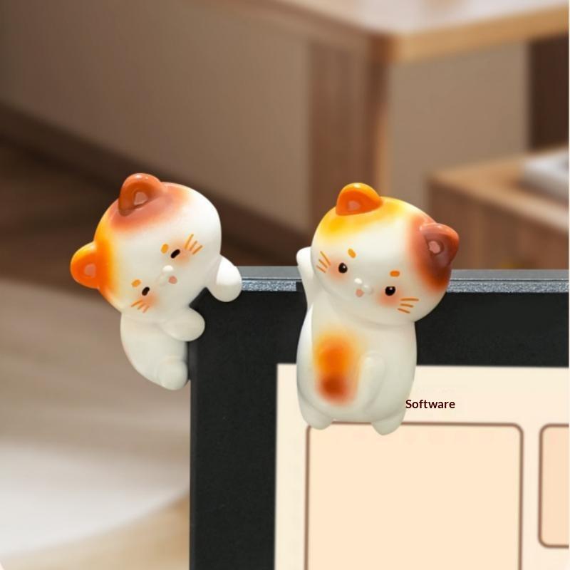 Cute Cat Figurine Mini Kitten Ornament Cartoon Animal Desktop Decor For Computer Monitor Edge Office Home Display Gifts