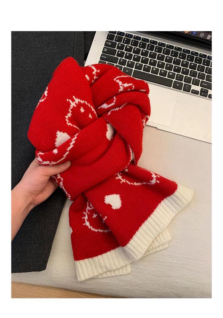 Kitty Cat Double-Sided Knit Scarf: Women's Autumn/Winter Korean Style Thick Warm Neck Gaiter
