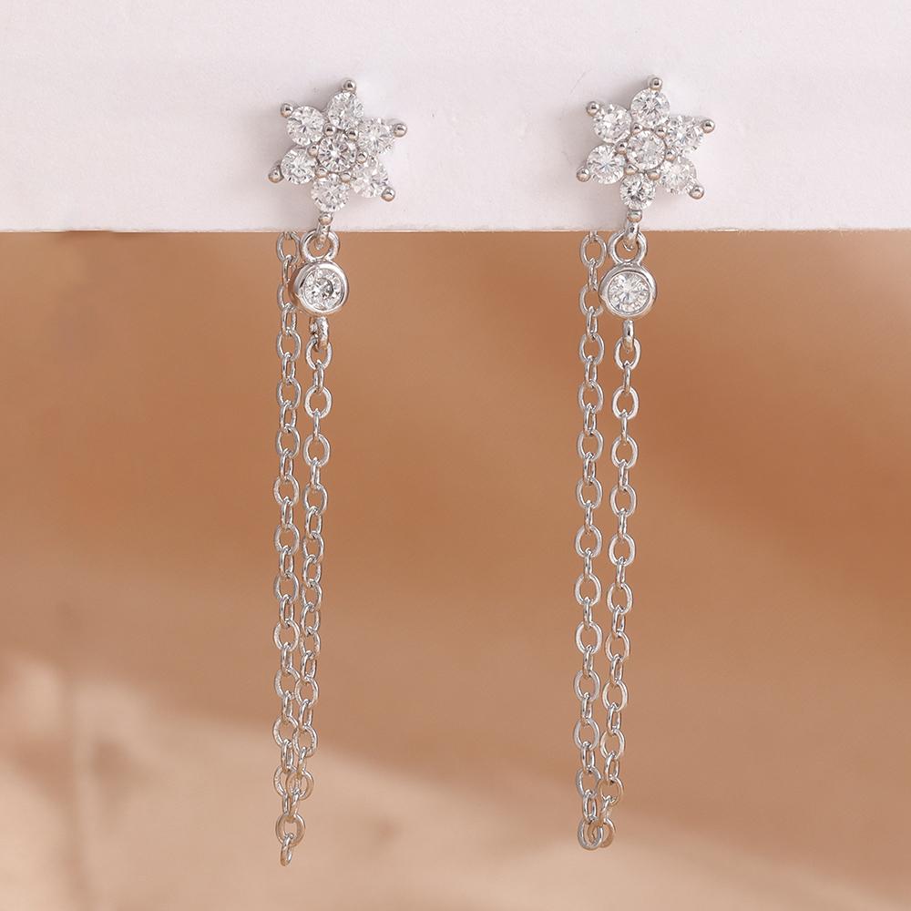 New Arrival Double Chains Long Tassel Drop Earrings For Women Korean Stainless Steel Zircon Hanging Earring Piercing Jewelry
