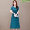 Loose Plus Size Summer Fashion Dress for Middle-Aged & Elderly Women - Solid Color, Mid-Length, Short Sleeves