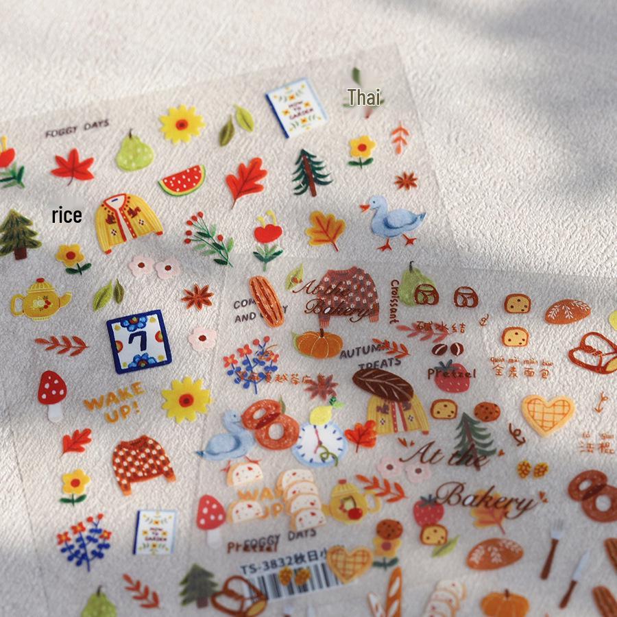 TENSOR Autumn Baking Cartoon Nail Stickers - Thin, Flexible, Self-Adhesive (TS-3831)