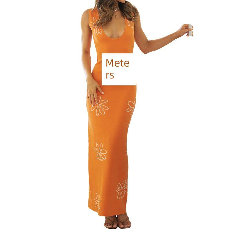Versatile European and American Women's Clothing 2024 Summer New Arrival Fashion U-Neck Sleeveless Vest Sexy Open Back Knitting Dress