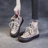 Hollow Out Boots Retro krátké boty z pravé kůže Splicing Mesh Prodyšné Dámské boty se silnou podrážkou