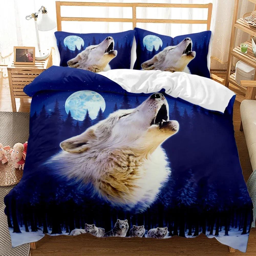 3D-gedruckter Wolf Wildes Schnee-Tier Bequemer Bettdeckenbezug Steppdecke Kissenbezug Bettwäscheset Kinderzimmerdekoration Heimtextil