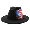 Hand Painted Flag Flat Brim Top Hat Jazz Hat Couple Woolen Top Hat