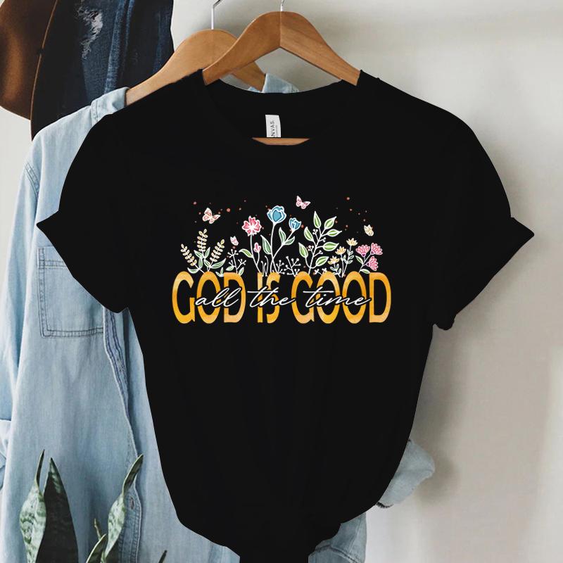 God Is Good All The Time Graphic T Shirt Women Vintage Boho Religious Christian TShirts Retro Aesthetic Jesus Tshirts Faith Top