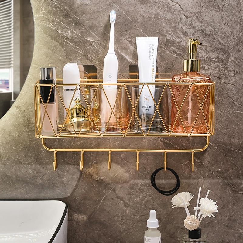 Bathroom, Toilet, Shelf, No Punching, Toilet Wall Storage, Cosmetics, Skin Care Products, Bath Ball, Wrought Iron Hanger.