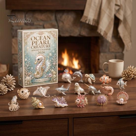 Christmas Party Favors for Children 2026 Ocean Creature Advent Calendar, 24-Day Acrylic Ornament Set with Holiday Decoration Bedroom Marine