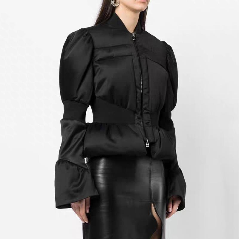Winter Fashion Women's Thread Waist Design Warm Jacket Casual Solid Color Zipper Padded Coat