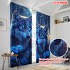 2pc  2D Plane Printing Curtains&Window Treatment Mystical Wolf & Blue Roses Polyester Easy Install (without Rod) Festive Perfect