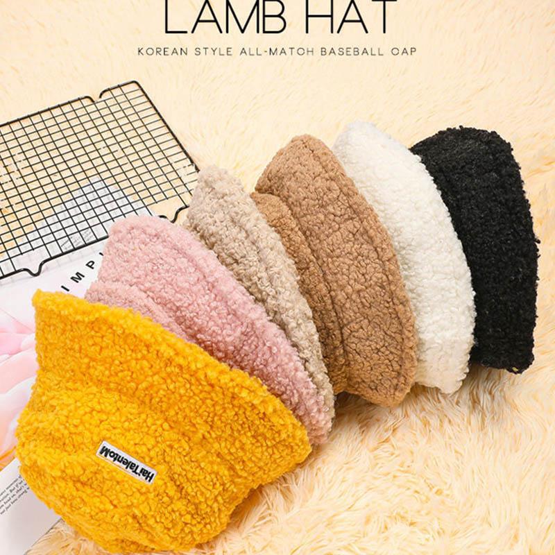 Modischer All-Match-Fischerhut aus Lammwolle, weiblich, Herbst und Winter, warmer Plüsch-Beckenhut