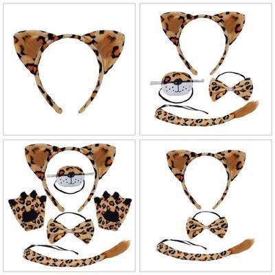 LeopardCostume Accessories Ear Headbands,Bows,Nose,Tail Halloween Cosplays Props