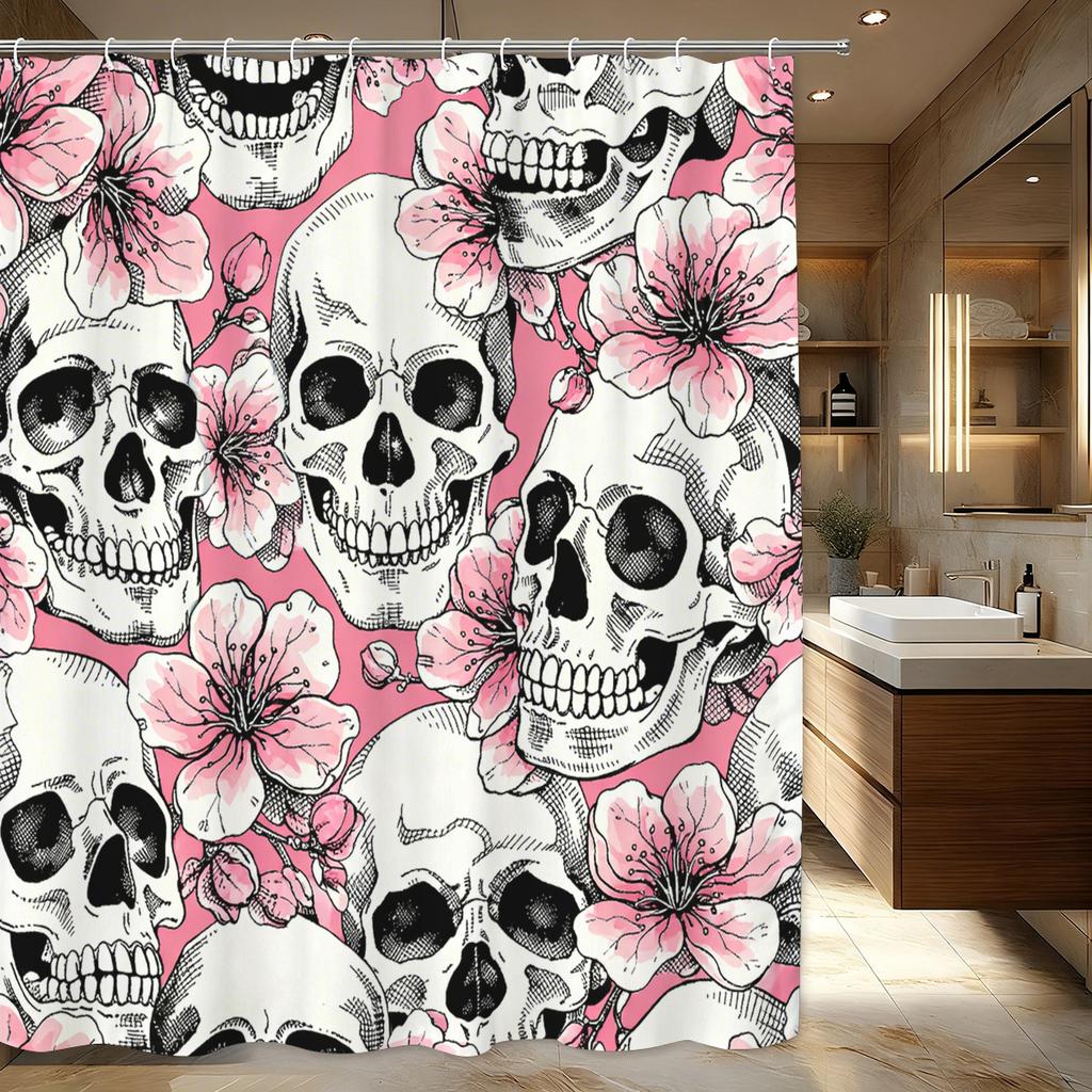 Skull Pattern Polyester Shower Curtain - Stylish Bathroom Decor, Unique Artistic Bath Curtain For Home